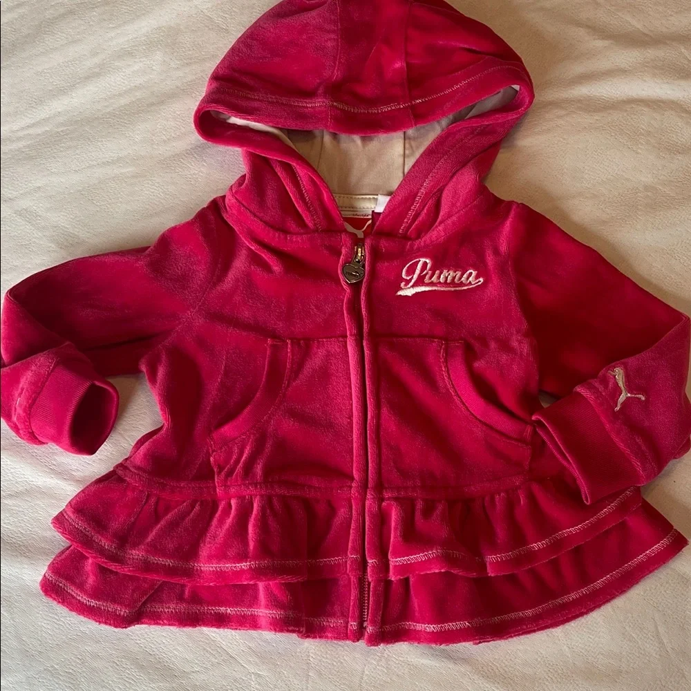 Puma Hot Pink Girls Velour Hooded Jacket and Pants - Picture 5 of 9
